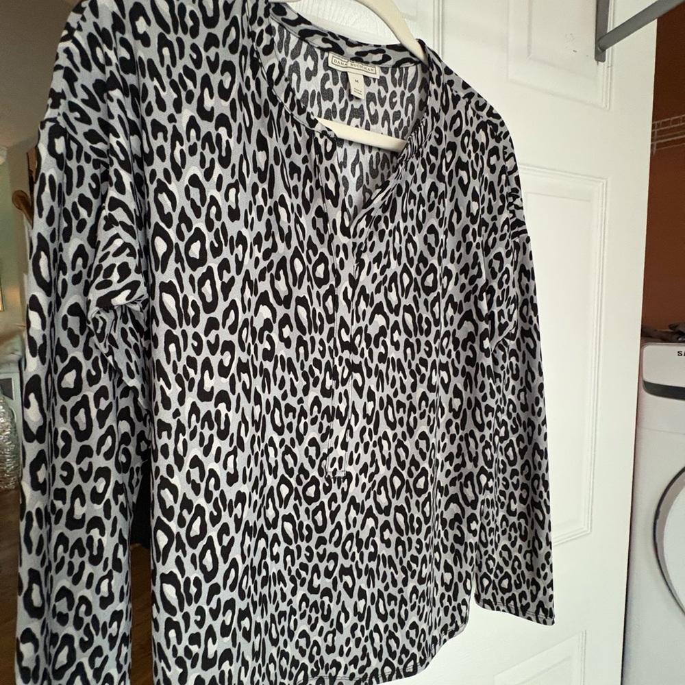 Dana Buchman Black and Gray Animal Print Blouse
